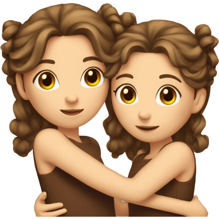 two girls hugging with bows if their hair, brown hair  emoji