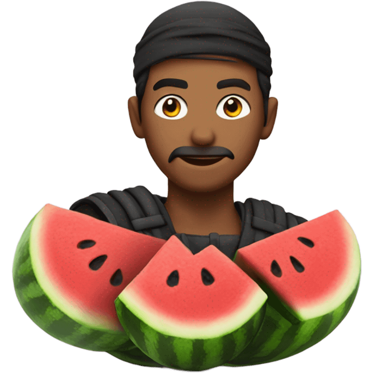  Guy in ninja costume with, watermelon, emoji