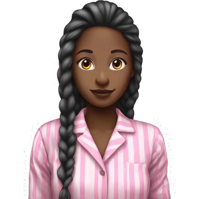 Pretty black girl very long hair in pink striped pajamas  emoji