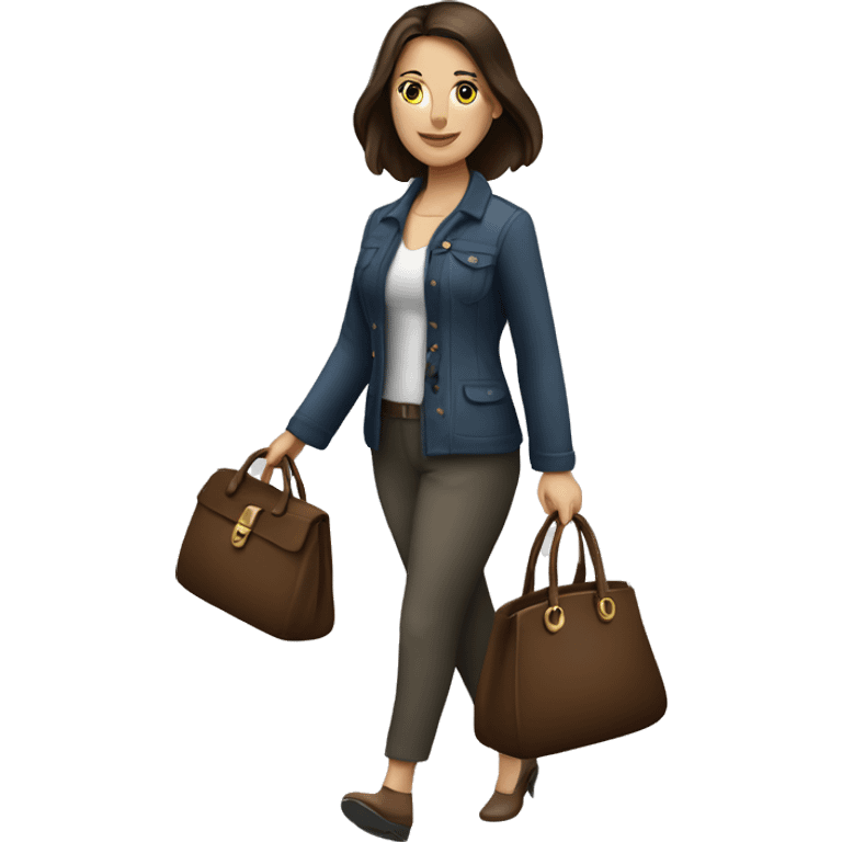 brunette caucasian woman dressed nice walking with purse emoji