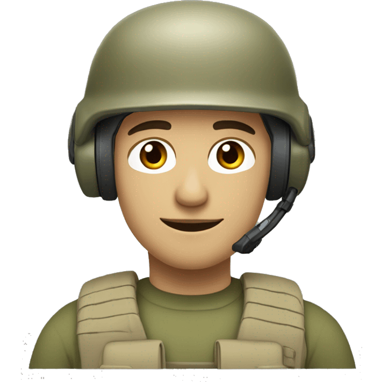 operator dressed in khaki color with a milatary helmet, without glasses, without headset, preferably male white emoji