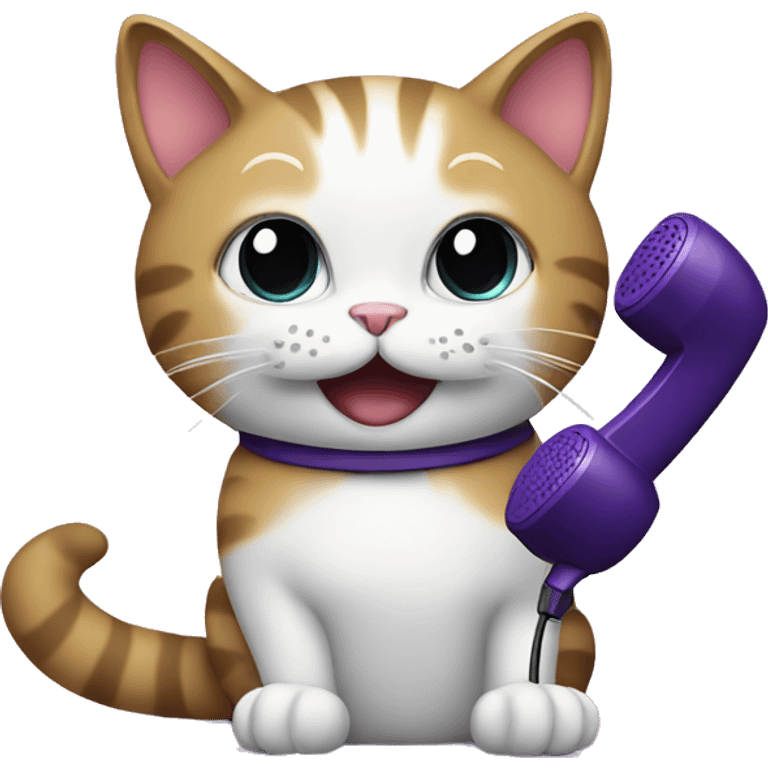 a cat talking on a purple phone emoji