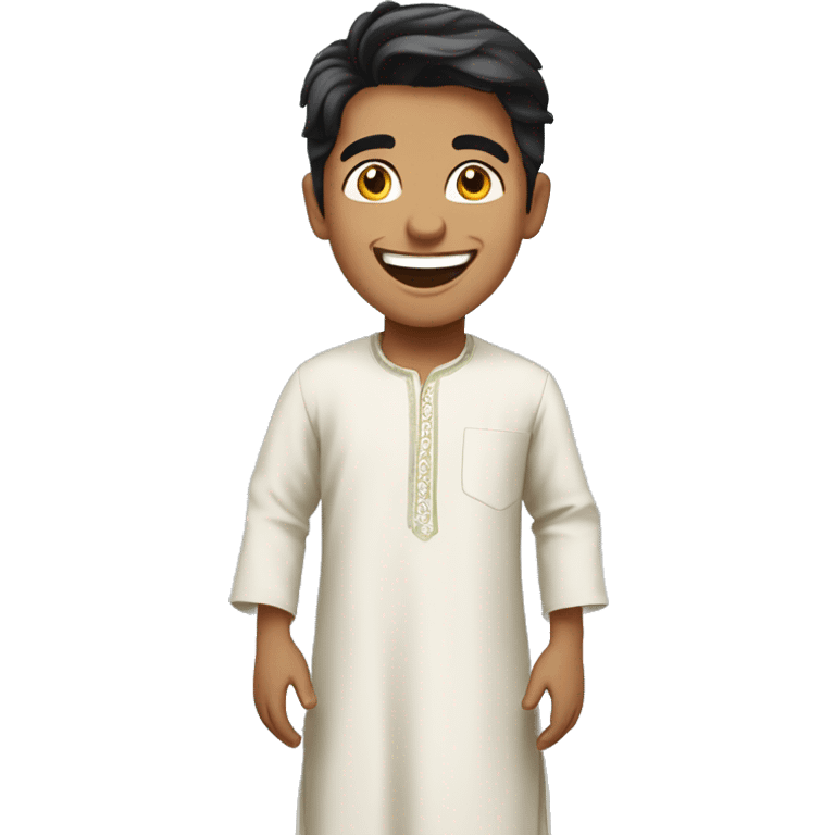 a pakistani boy, wearing shalwar kameez, laughing emoji