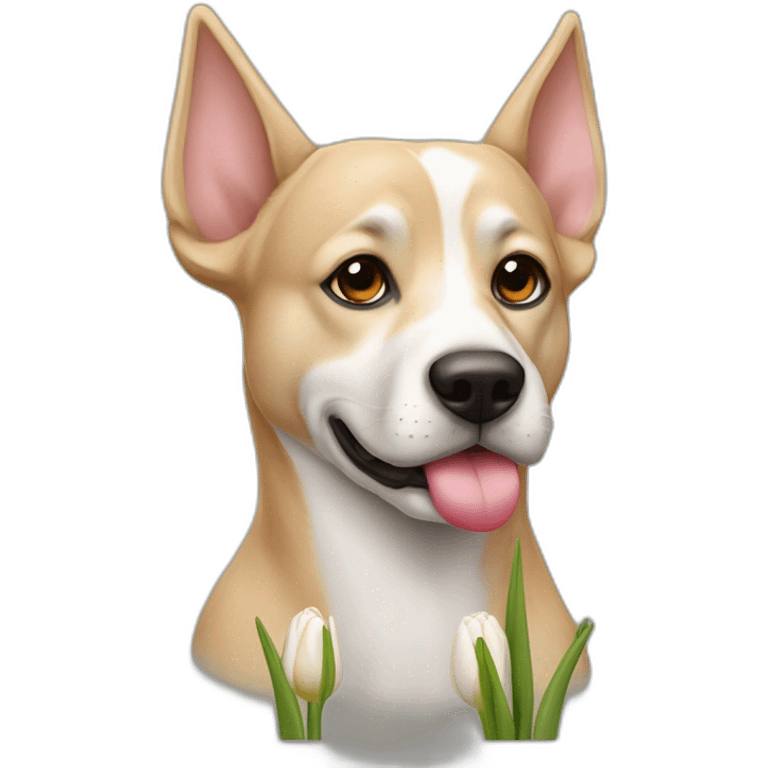 Chien qui tient une tulipe emoji