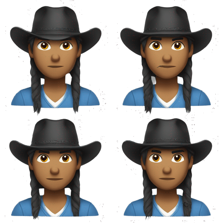 native american with a black bucket hat and a black vest and blue western shirt emoji