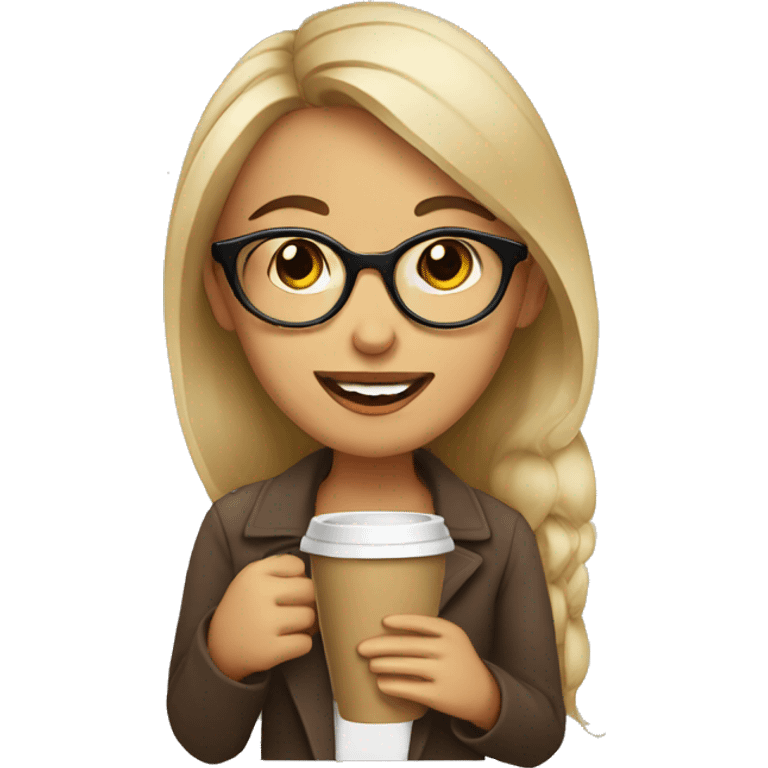 Girl wearing glasses drinking coffee emoji