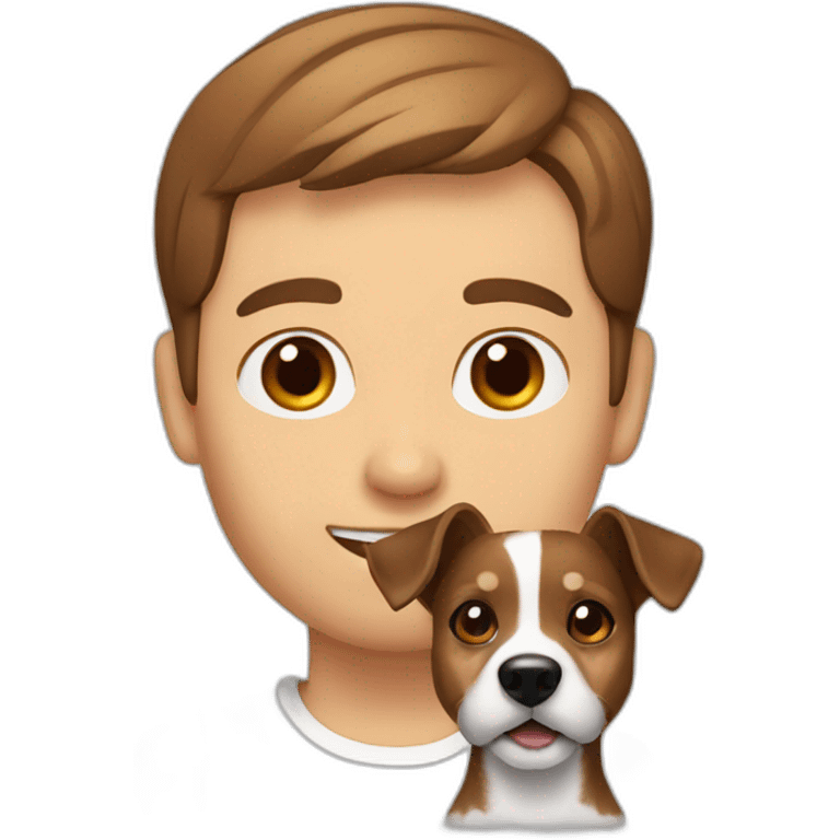 Man with modern cut brown hair with jack russell terrier dog emoji