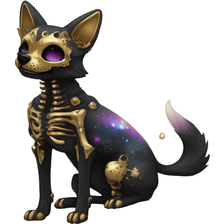 Black iridescent dog fox zombie skeleton gold mechanical nebula galaxy stars flowers fairy lights vintage emoji