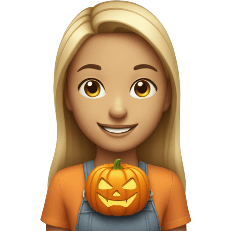 smiling girl with mini pumpkin emoji