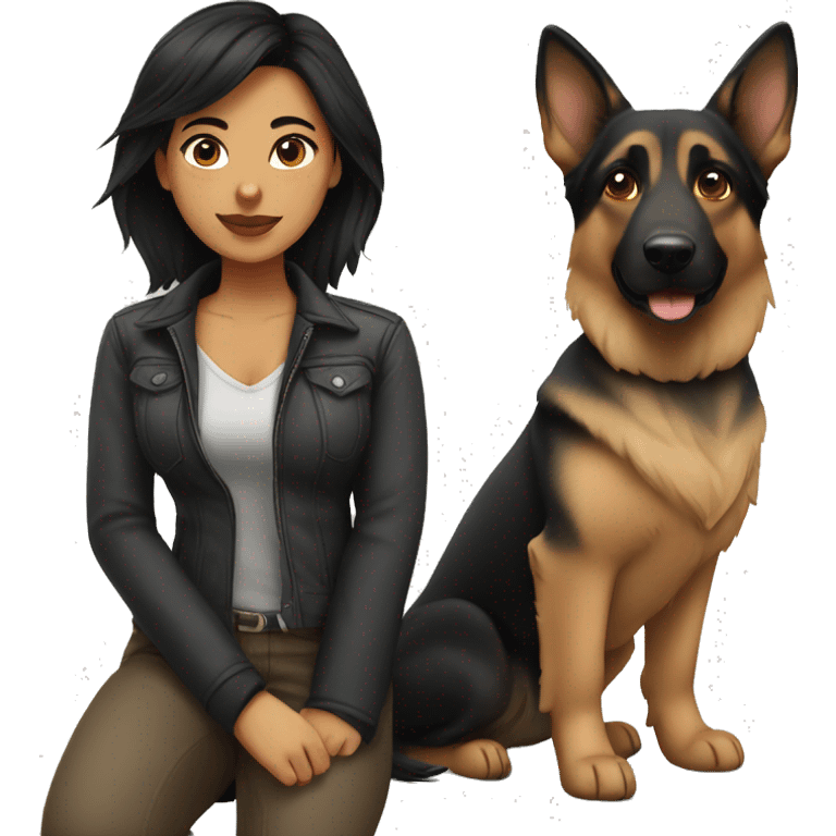 woman with black hair with german shepherd  emoji