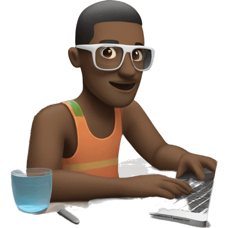 white-skinned developer working on a macbook on vacation emoji