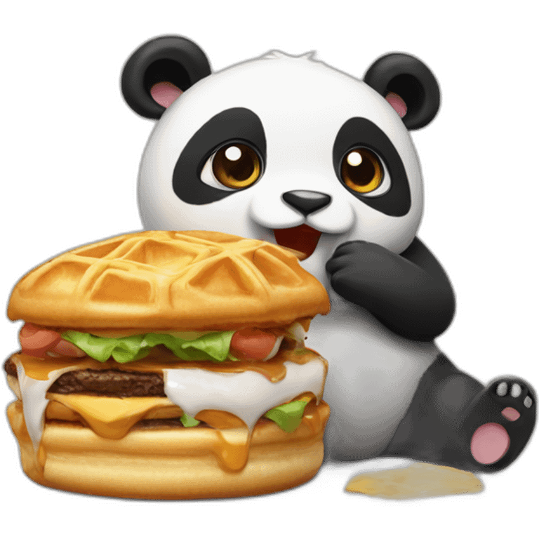 Panda eats a waffle burger with a kitten  emoji