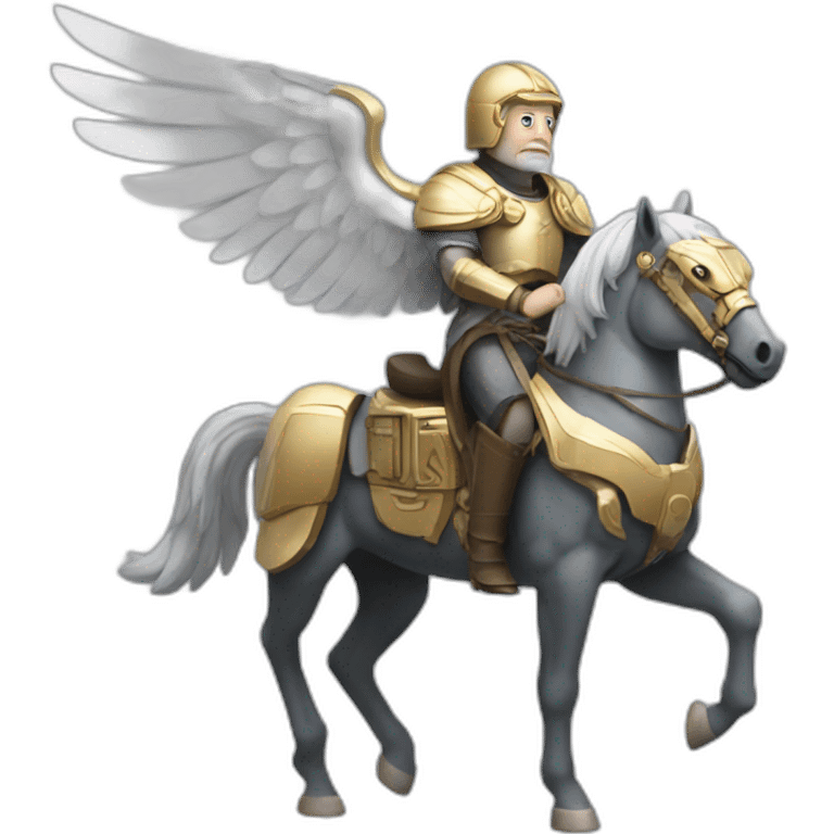 Aristotle riding mech horse with wings emoji