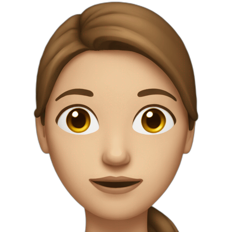 woman with long brown hair and a skinny face emoji