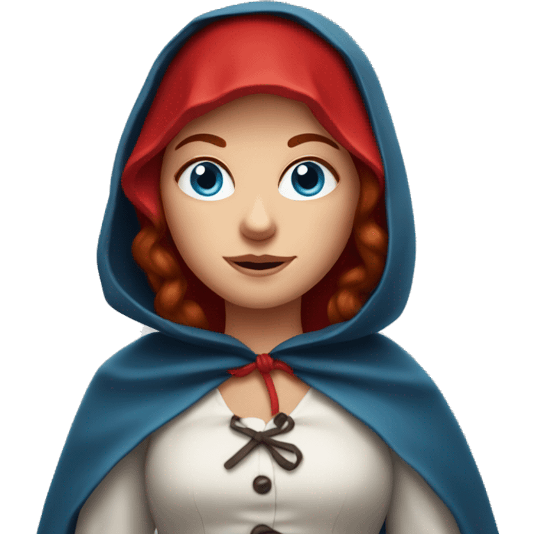 Little Red Riding Hood looks straight, blue eyes and red hair emoji