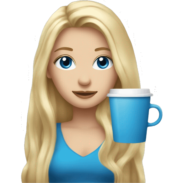 long blonde hair blue eyed girl holding coffee emoji