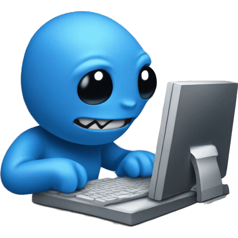 Blue stitch working on a computer emoji