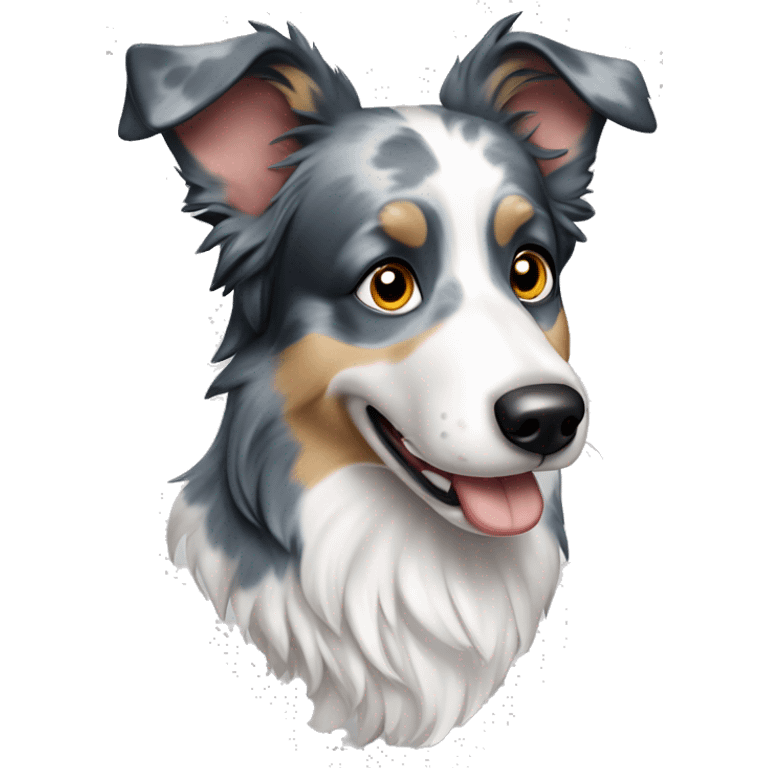 blue merle border collie with pricked ears and no brown on face emoji