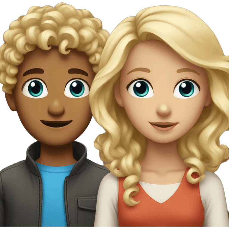 a boy with curly hair and Lebanese next to a girl with blonde hair and blue eyes emoji