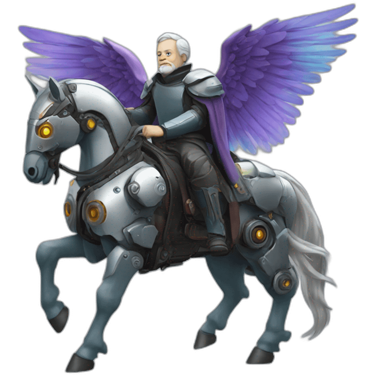 aristotle riding cyberpunk winged mech horse emoji