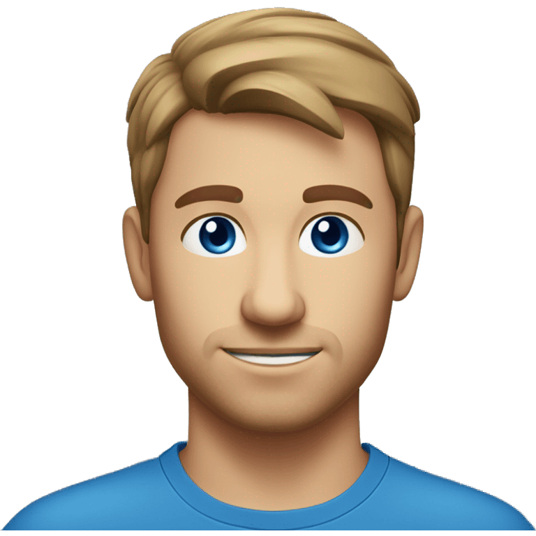 A head and shoulders shot of a 31 year old Caucasian man, with short brown hair,   with blue eyes wearing a t-shirt. emoji