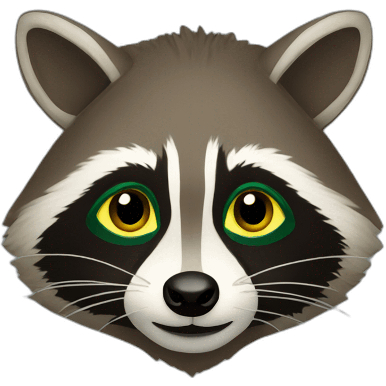 brown raccoon with yellow eyes and a dark green hood emoji