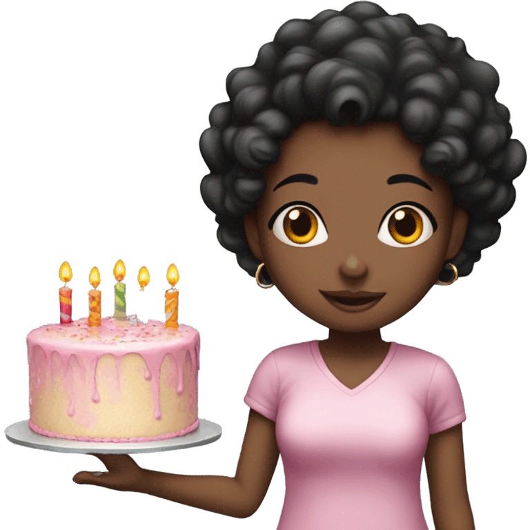 Black hair girl with birthday cake emoji