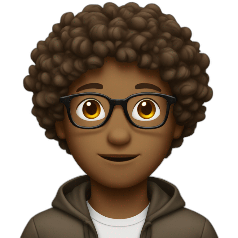 brown with curly hair boy, with glasses emoji