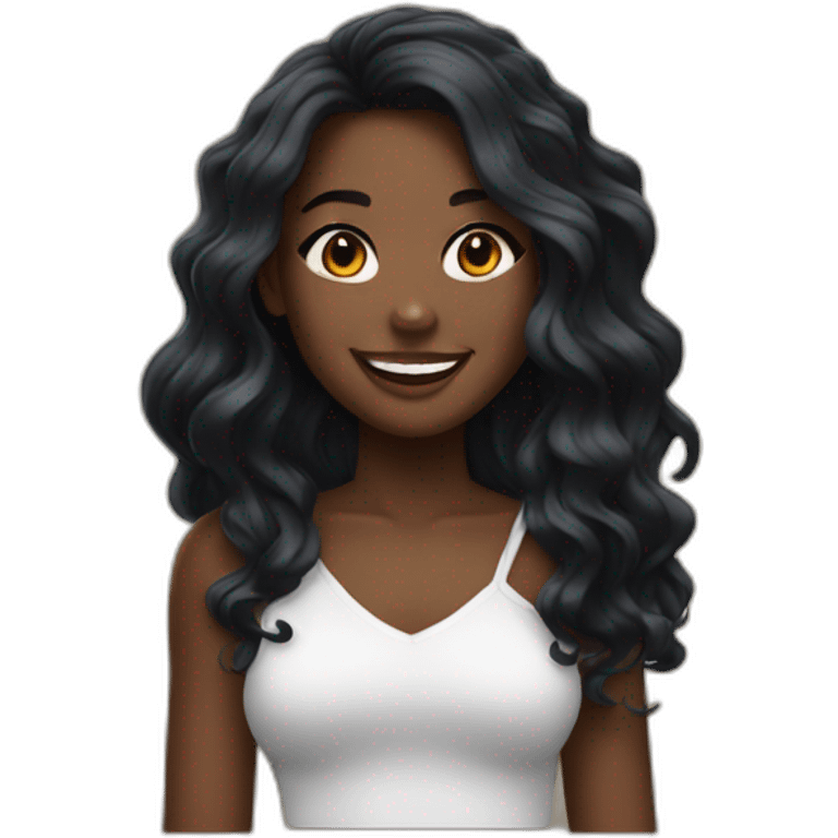 An ebony girl with long wave hair smiling  emoji