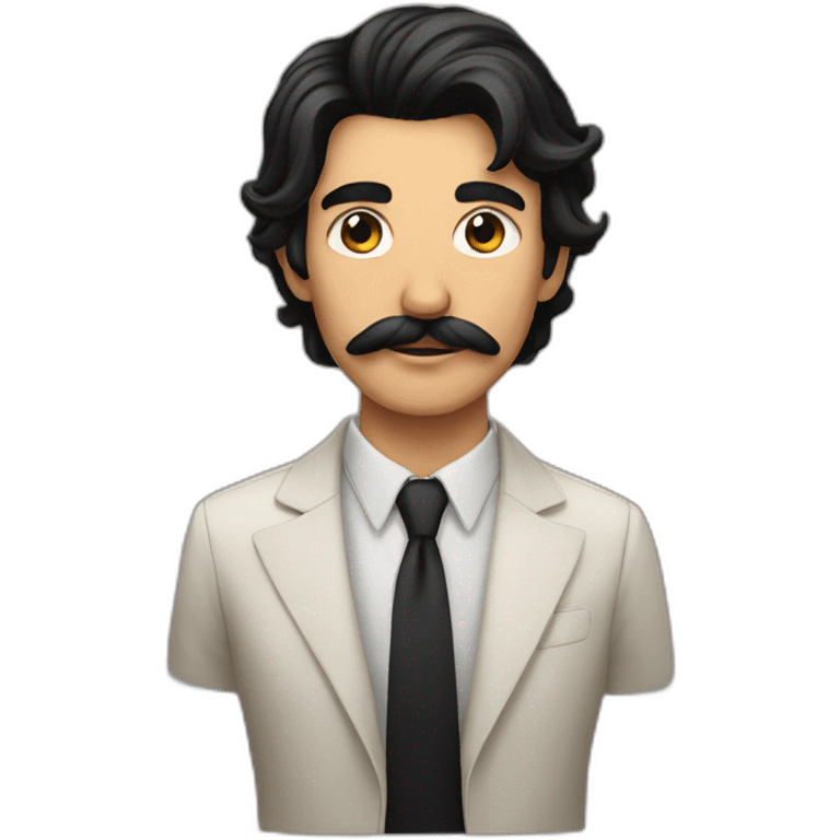 black hair with skin and moustache man with black and long hair with skin lady emoji