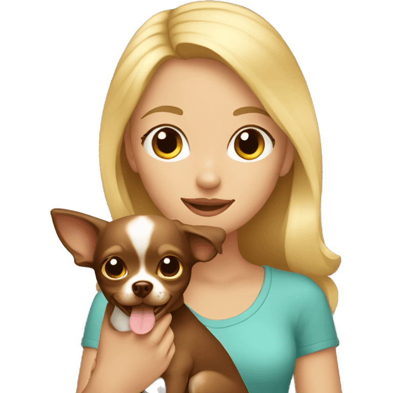 blonde girl holding brown chocolate chihuahua emoji