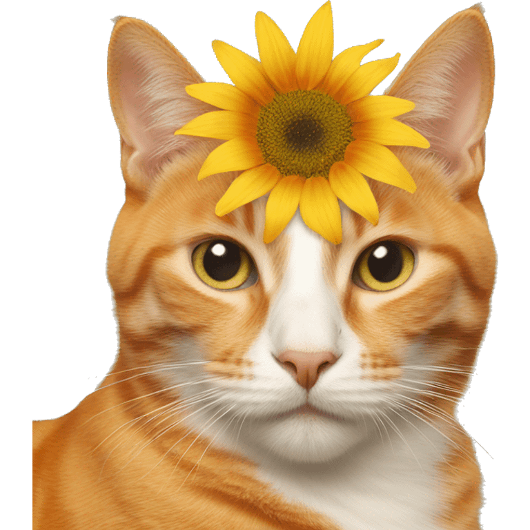 Orange cat, with sunflower on head  emoji