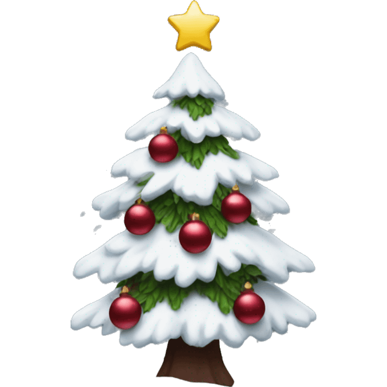 Snowy Christmas tree with dark red decorations emoji