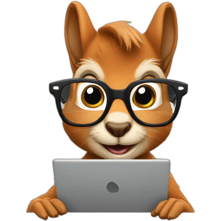 a squirrel with glasses is working on a laptop emoji