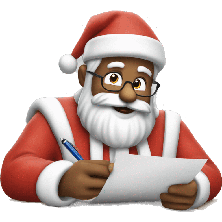 Father Christmas is sitting on a desk, writing something down on a sheet of paper, solving complicated math puzzles  emoji