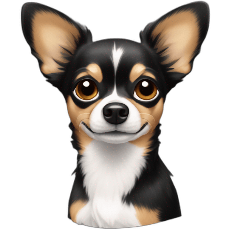 Black tan papillon Chihuahua dog with some white markings on snout and chest emoji