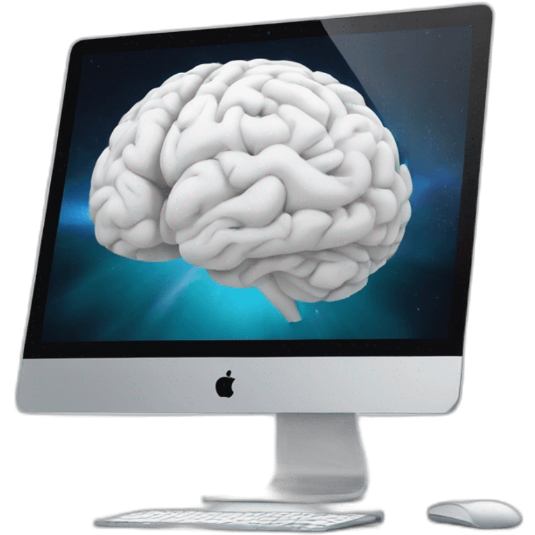 iMac with brain on screen emoji