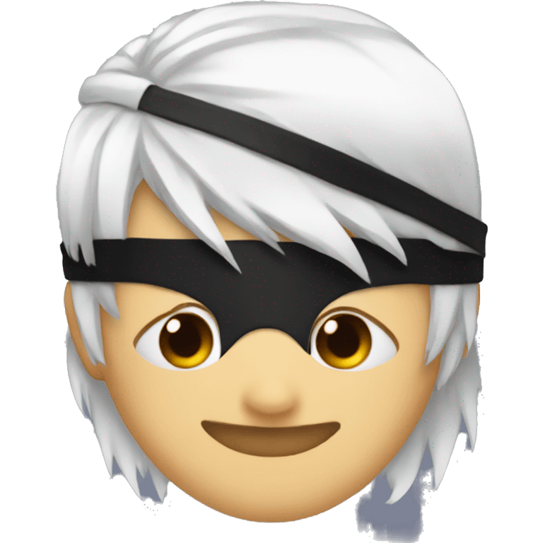 A emoji with white anime hair and a black blindfold  emoji