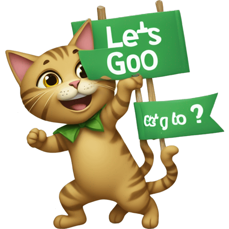 Cat holding a sign that says “LETS GO!!” standing on top of a turtle emoji