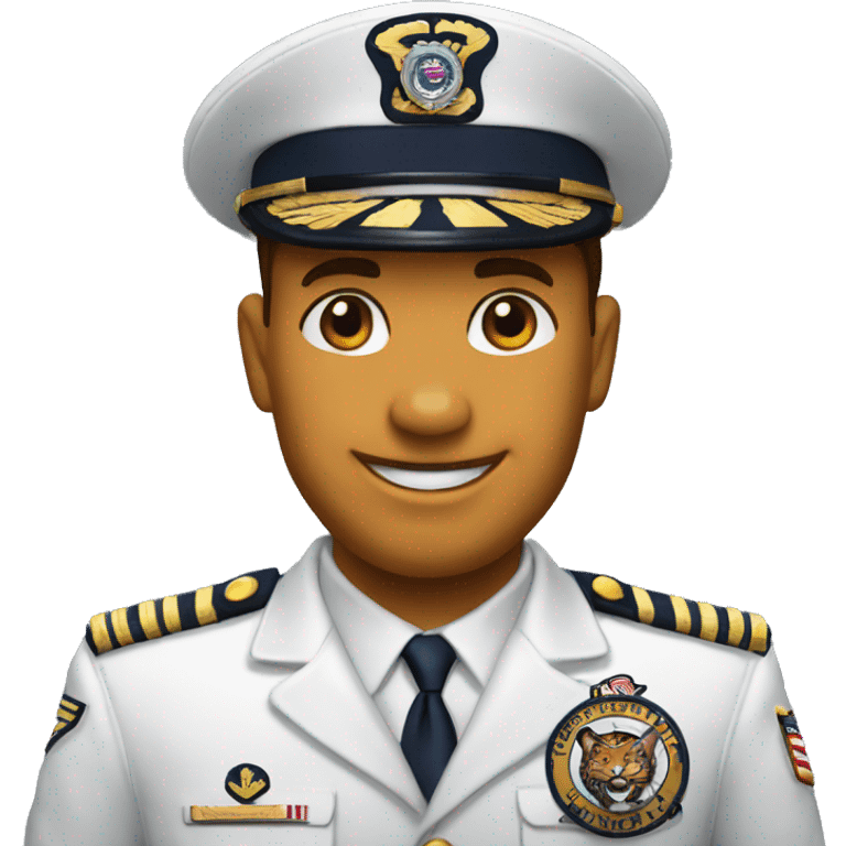 Happy Tiger face emoji in us navy chief uniform emoji