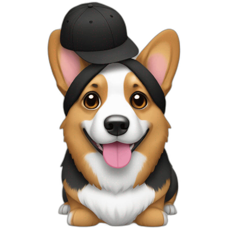 Corgi negro con gorro de psicina emoji