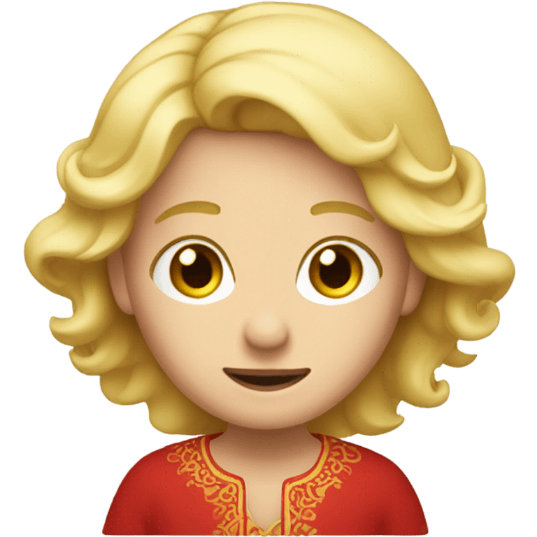 personnage aux cheuveux blond et tunique rouge emoji