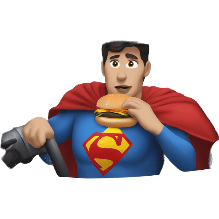 superman eating burger while driving emoji