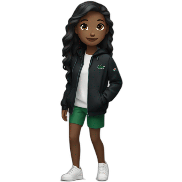 Lacoste bag Black girl with long hair with black lacoste windbreaker emoji