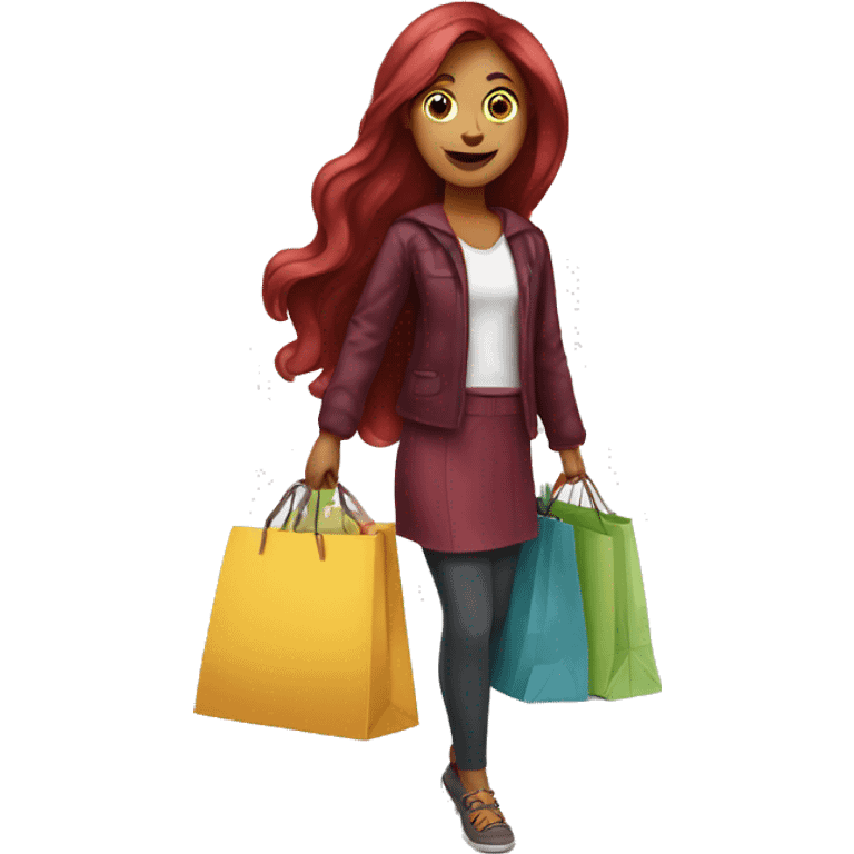 Long Burgundy haired girl, shopaholic, carrying a lot of shopping bags emoji