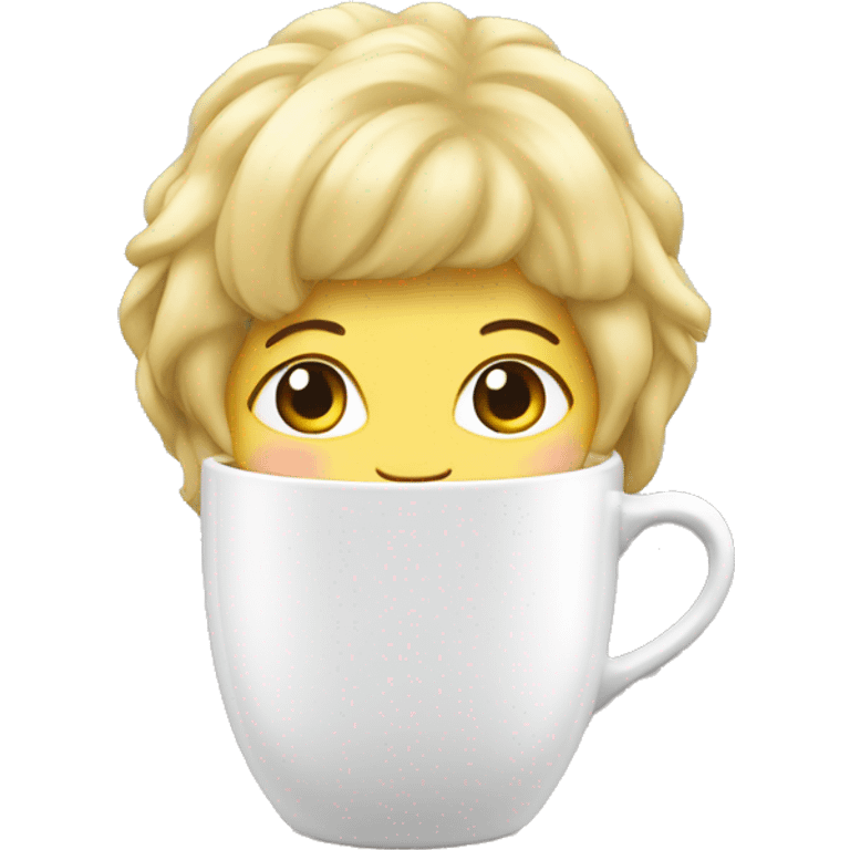 Cup with a blonde wig smiling emoji