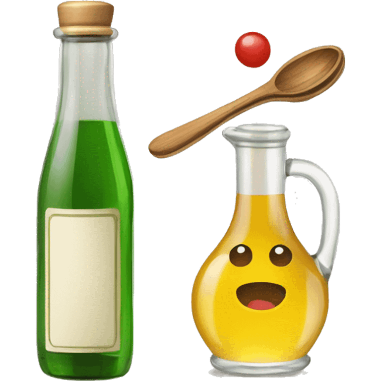 spoon of vinegar with the glass and a bottle of vinegar emoji