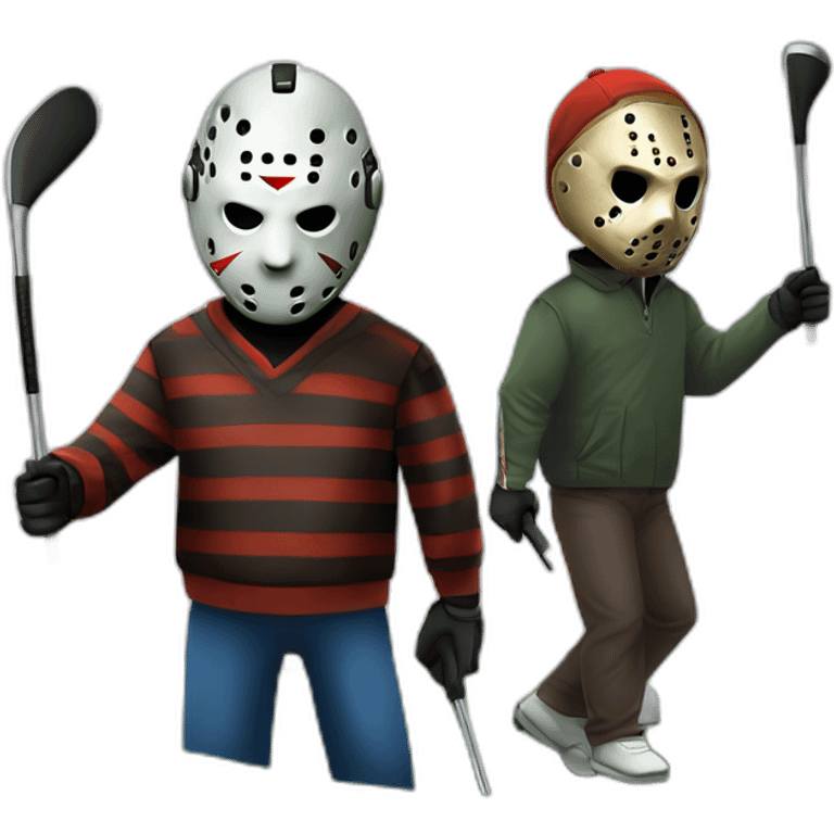 Freddy Kruger and Jason Voorhees and Michael Myers playing golf emoji