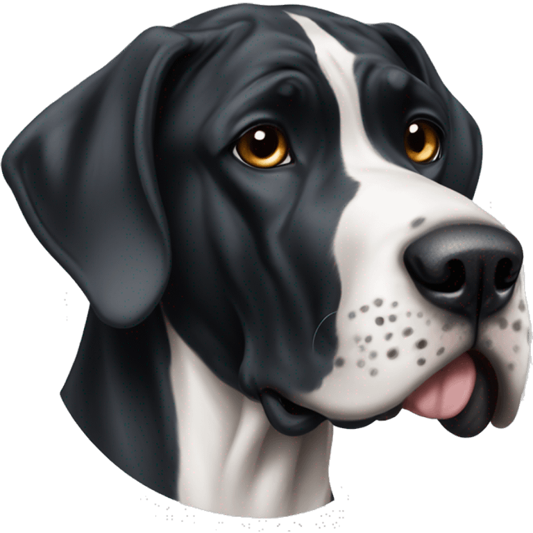 Black and white great dane with cropped ears one blue and brown eye emoji