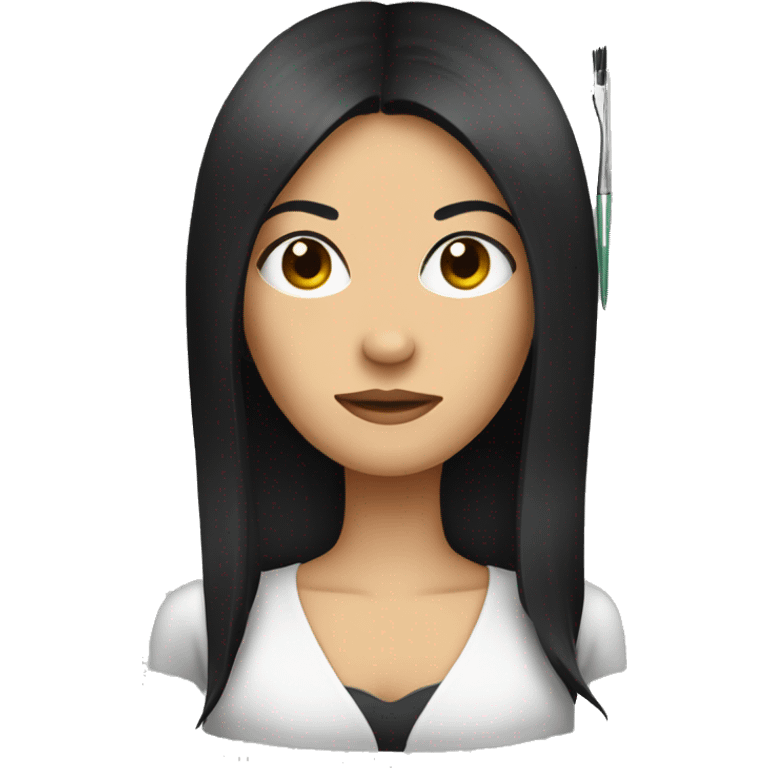 a woman with long black hair holding tweezers  emoji